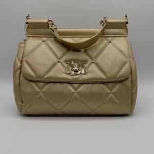 NWT Badgley Mischka Metallic Gold Vegan Leather Diamond Quilting Hand Purse
